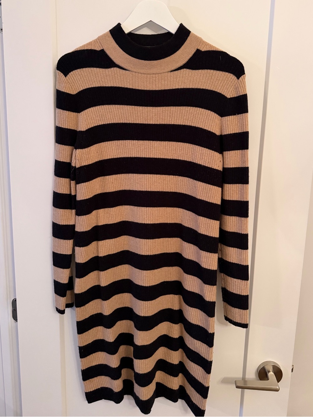 J Crew Striped Long Sleeve Sweater Dress - Black & Beige